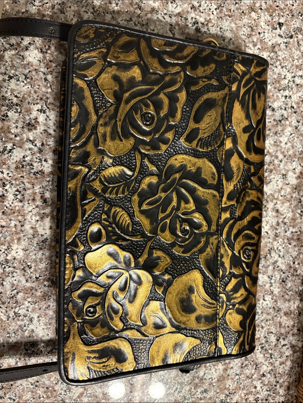 Brahmin Black and Gold Scroll Leather Crossbody Bag - Picture 3 of 5